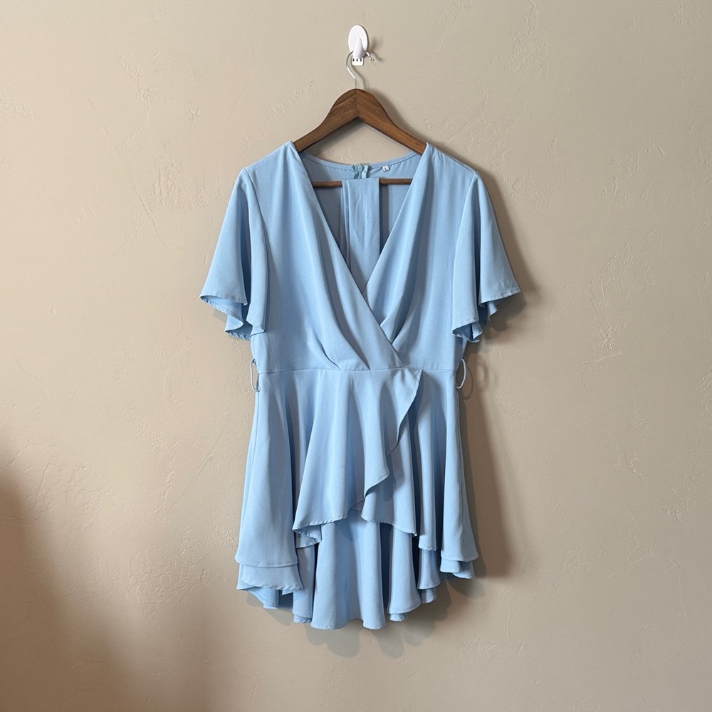 Elegant Light Blue Wrap Dress